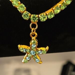 Bamboo Trading Company Green Austrian Crystal Starfish Bracelet NWT